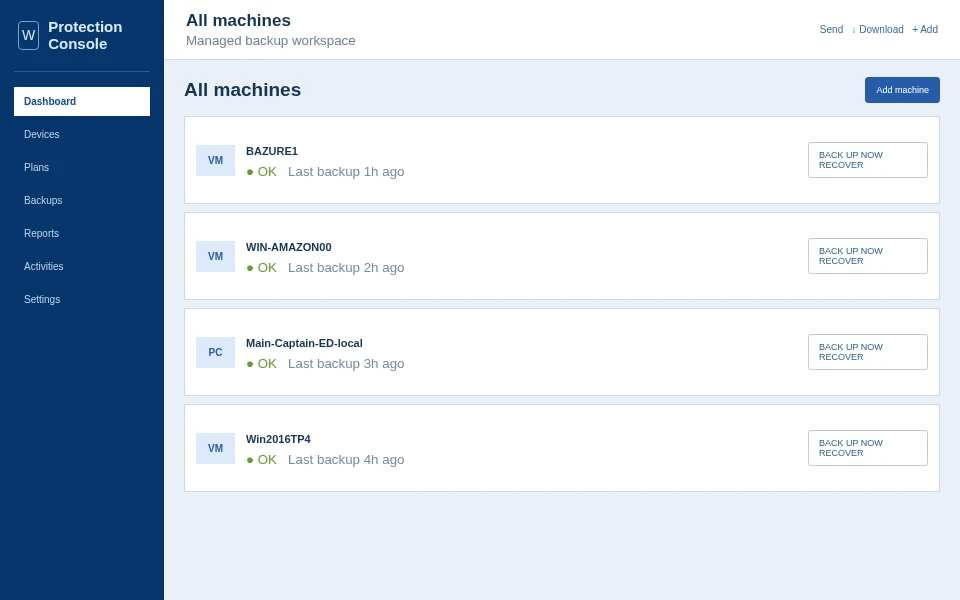 All Machines backup control view