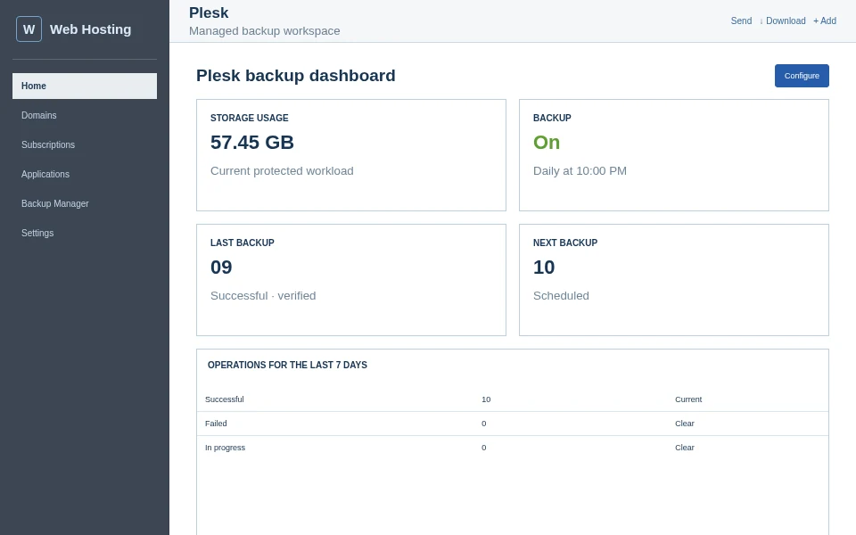 Plesk backup control view