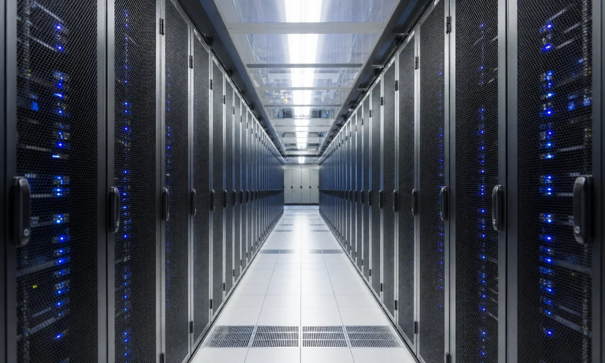 Representative enterprise server aisle with controlled lighting