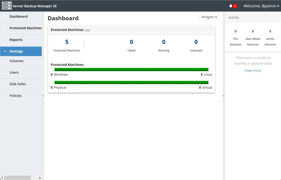 R1Soft backup dashboard