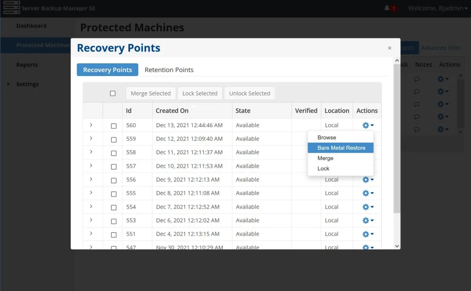 R1Soft recovery points