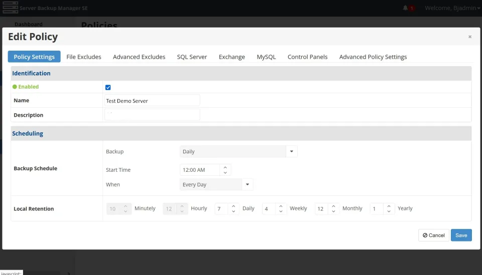 R1Soft flexible scheduling and retention