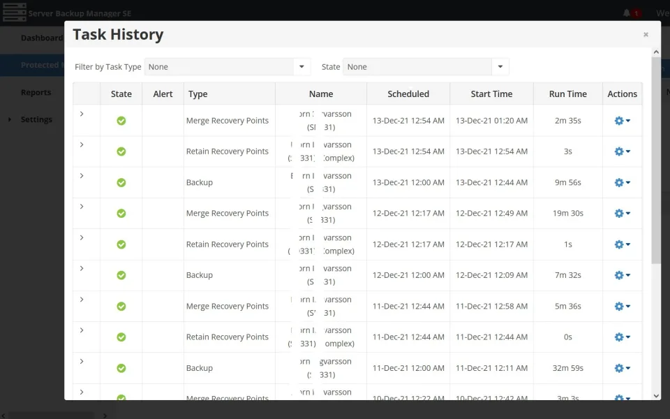 R1Soft task history
